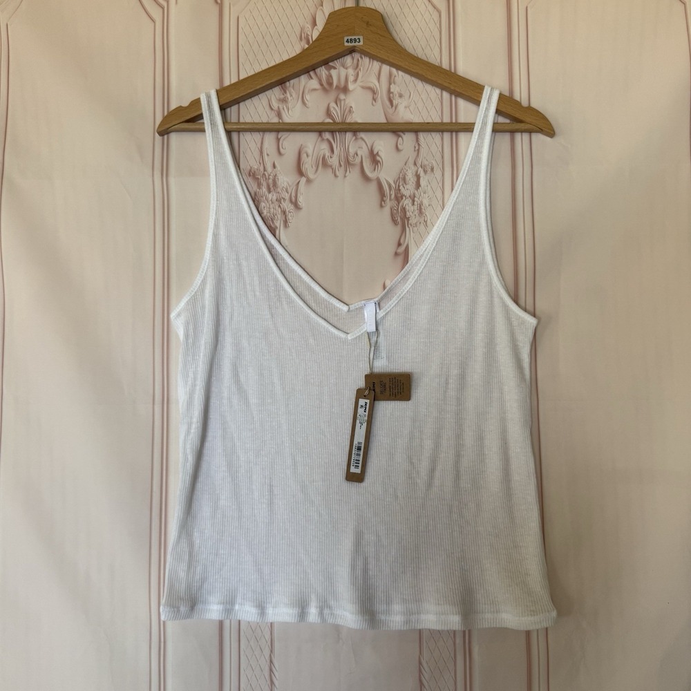 Skims Threadbare Rib V Neck Tank In Snow (White) Size Medium NWT